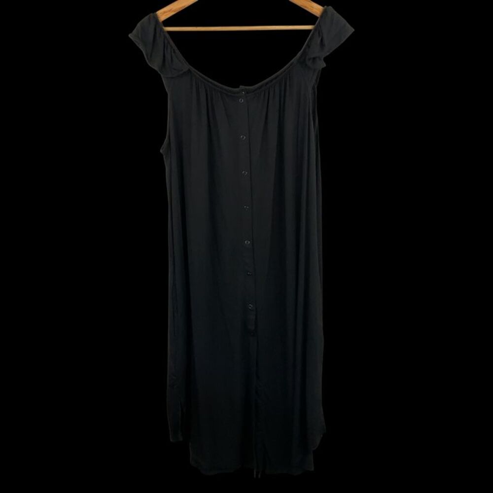 Quince Women Bamboo Jersey Flutter Sleeve Labor And Delivery Gown Black M